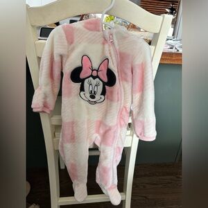 Disney Minnie Mouse Plush Footed One-Piece in Pink and White